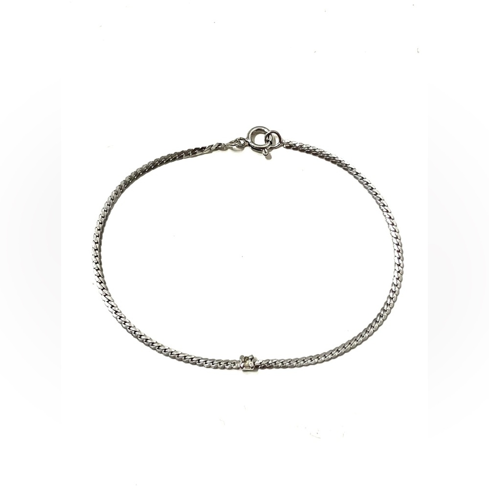 Silver Tone Flat Curb Chain Gem Bracelet 7”